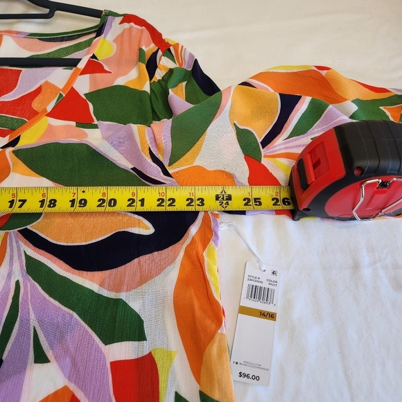 Anne Cole Multicolor Leaf Print Kimono Flounce V Neck Tunic Size 14/16 NWT - Picture 9 of 11